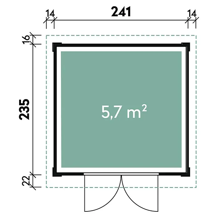 Wolff Finnhaus Gartenhaus Klassik 2424 Softline - 2,73 x 2,69 m, Wandstärke: 28 mm, Natur - Skizze