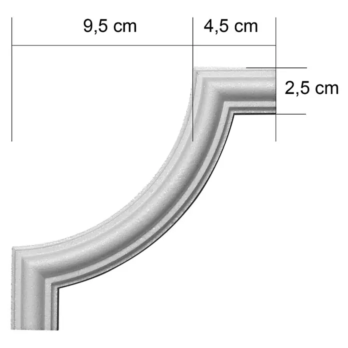 Decosa Moldura decorativa Arco - L x An x Al: 9,5 x 2,5 x 4,5 cm, Poliestireno expandido, 4 unidades - Dibujo técnico