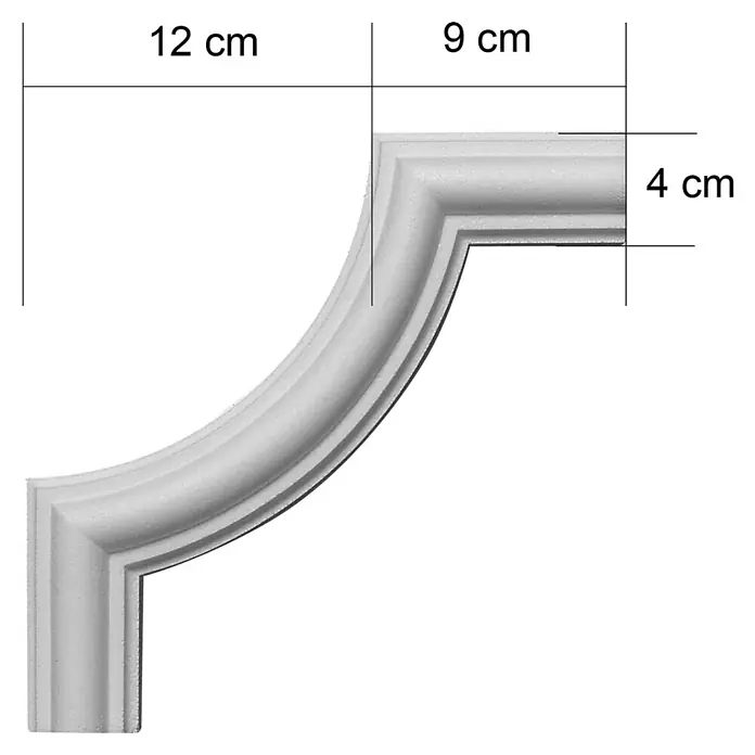 Decosa Moldura decorativa Arco - L x An x Al: 12 x 4 x 9 cm, Poliestireno expandido, 4 unidades - Dibujo técnico