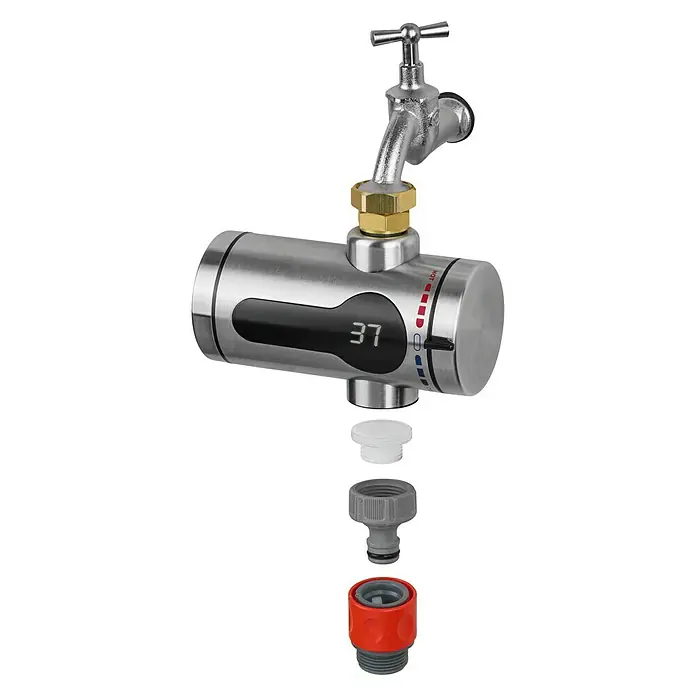 MAXXMEE Protočni grijač Kompakt - Snaga grijanja: 3.600 W, Napon: 220 - 240 V, 50/60 Hz, Vrsta zaštite: IPX4 - Dijagonalni pogled