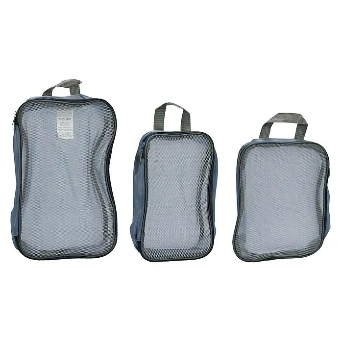 Organizador de viaje - 3 piezas, Poliéster, Gris - Vista angular