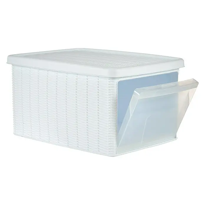 Caja de almacenaje Elegance - L x An x Al: 39 x 29 x 21 cm, Plástico, Blanco - Vista angular