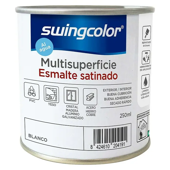 swingcolor Esmalte de color Multisuperficie - Blanco, 250 ml, Satinado - Vista frontal