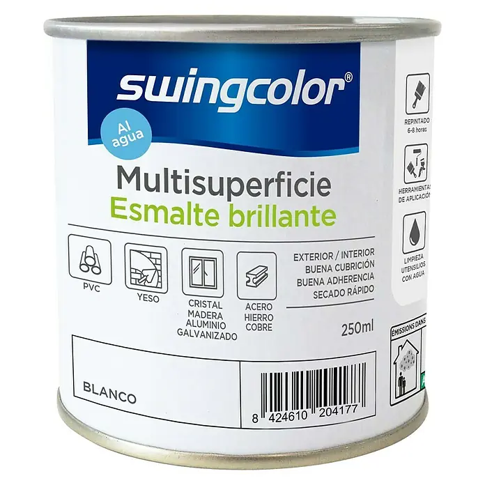swingcolor Esmalte de color Multisuperficie - Blanco, 250 ml, Brillante - Vista frontal