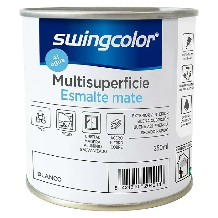 swingcolor Esmalte de color Multisuperficie - Blanco, 250 ml, Mate - Vista frontal