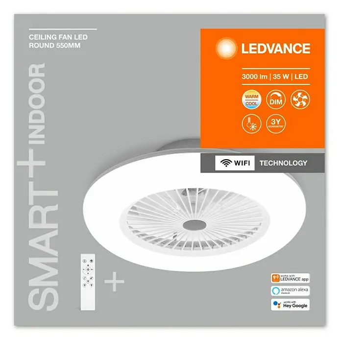 Ledvance Smart+ WiFi Ventilador de techo - Diámetro: 55 cm, Blanco, 40 W - Vista frontal