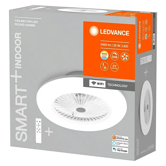 Ledvance Smart+ WiFi Ventilador de techo - Diámetro: 55 cm, Blanco, 40 W - Vista angular