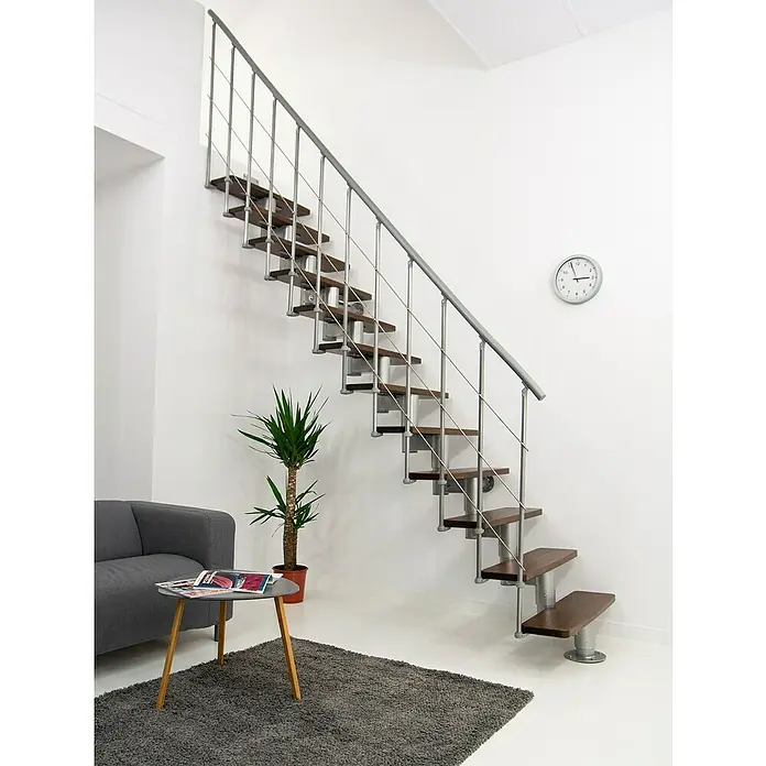 Minka Mittelholmtreppe Comfort - Breite: 80 cm, Silber, Farbe Stufen: Buche Walnuss gebeizt, Geschosshöhe: 312 cm - Stimmungsaufnahme