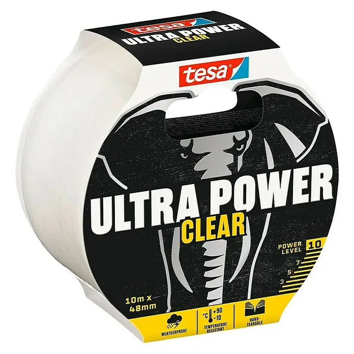 Tesa Cinta adhesiva Ultra Power Clear - 10 m x 50 mm - Vista angular