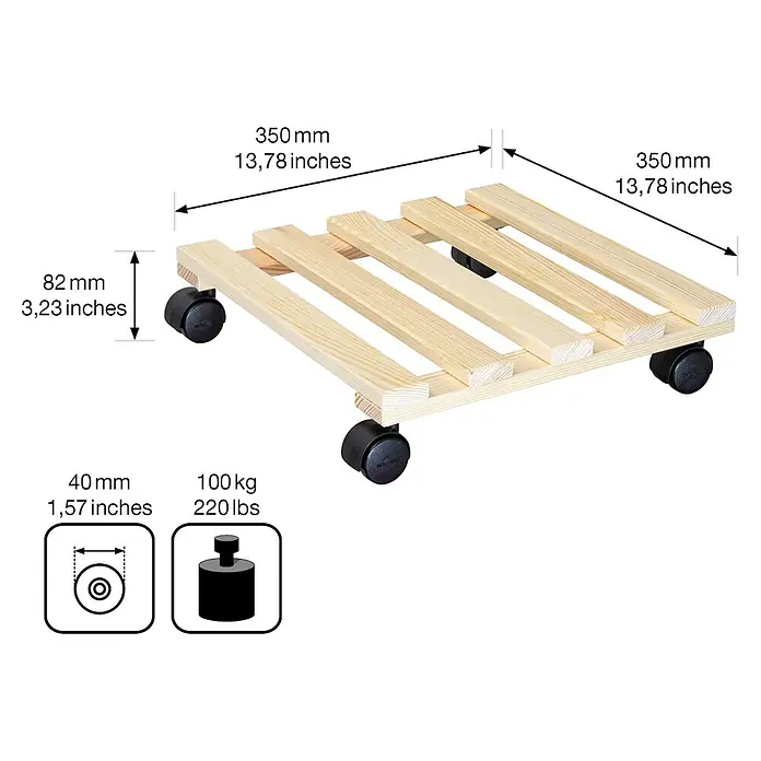 Gardol Voziček za rastline Basic - 35 x 35 cm, Maksimalna obremenitev: 100 kg, Bor - Načrt