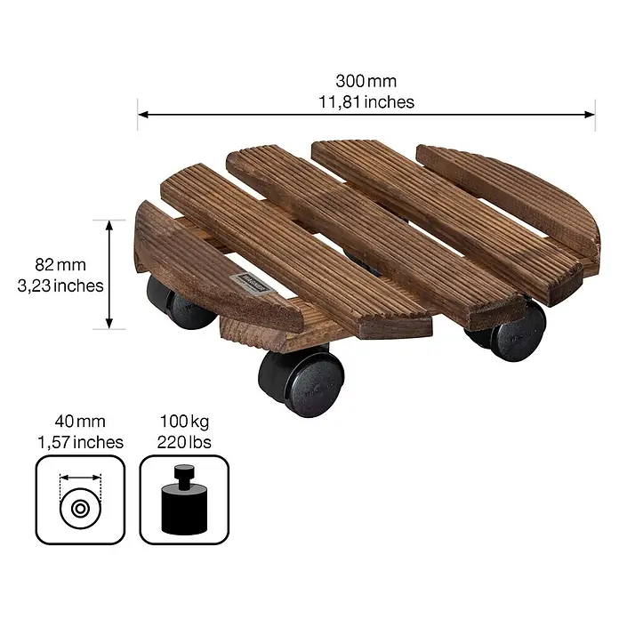 Gardol Pflanzenroller Andaluz - Palisander, Rund, Max. Belastung: 100 kg - Skizze