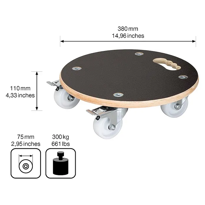 Gardol Pflanzenroller XXL Grip - 38 cm, Max. Belastung: 250 kg - Skizze