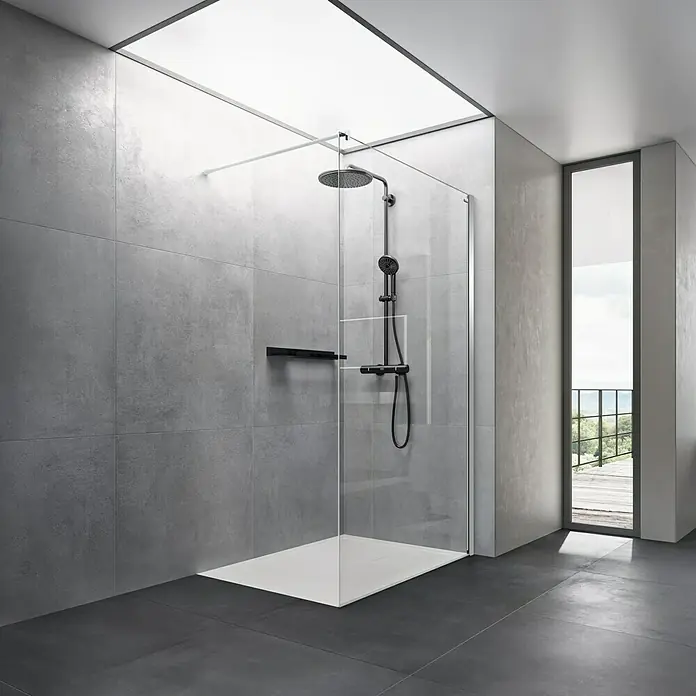 Duscholux Mampara de ducha fija D3 Basic One - An x Al: 98 x 200 cm, Espesor: 6 mm, Plata - Foto ambiente