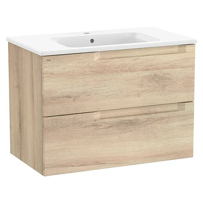 Roca Conjunto de mueble de baño Borneo - 80 cm, Beige Nature, Mate, 2 cajones - Vista angular