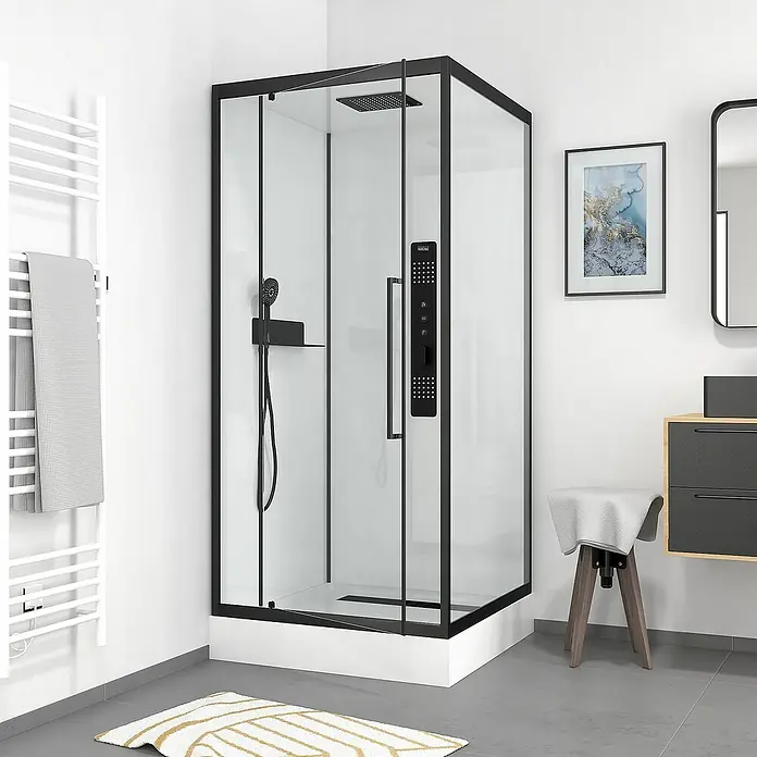 Cabina de ducha cuadrada Urban 2 - 90 x 90 x 215 cm, Blanco/Negro - Foto ambiente