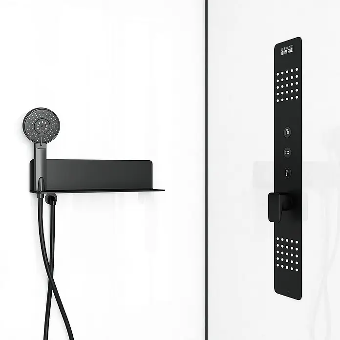 Cabina de ducha cuadrada Urban 2 - 90 x 90 x 215 cm, Blanco/Negro - Foto ambiente