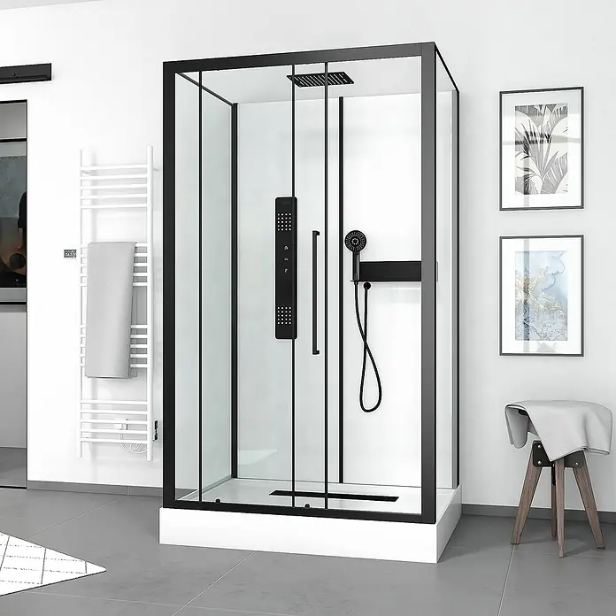 Cabina de ducha Urban 2 - 90 x 115 x 215 cm, Blanco/Negro - Foto ambiente