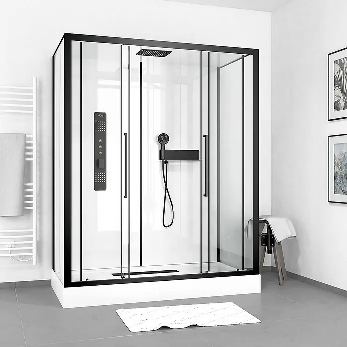Cabina de ducha Urban 2 XXL - 85 x 160 x 215 cm, Blanco/Negro - Foto ambiente