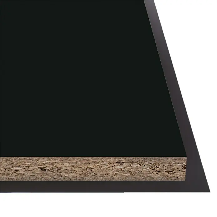 Tablero de melamina soft - Negro, 244 cm x 122 cm x 16 mm, Sin bordes canteados - Primer plano