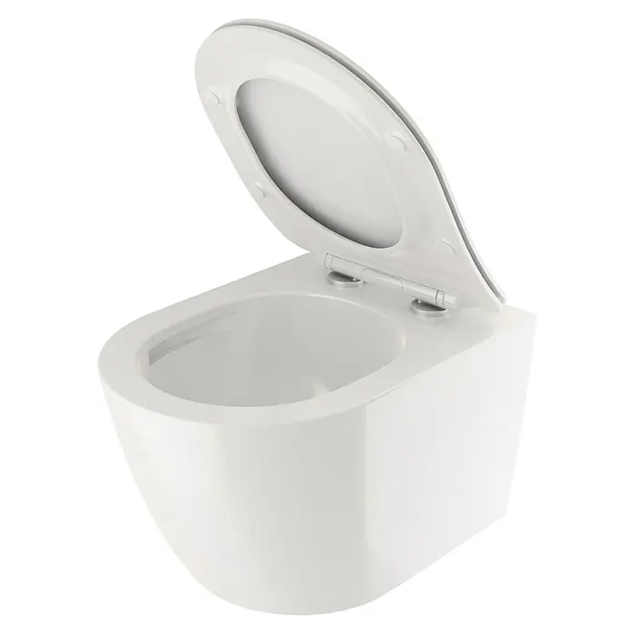 Camargue Paris Wand-WC-Set 2.0 - Spülrandlos, Ohne Spezialglasur, Spülform: Tief, WC Abgang: Waagerecht, Weiß - Diagonale Ansicht