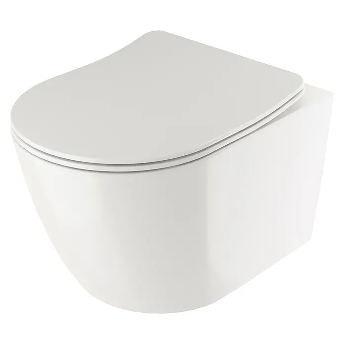 Camargue Paris Wand-WC-Set 2.0 - Spülrandlos, Ohne Spezialglasur, Spülform: Tief, WC Abgang: Waagerecht, Weiß - Diagonale Ansicht