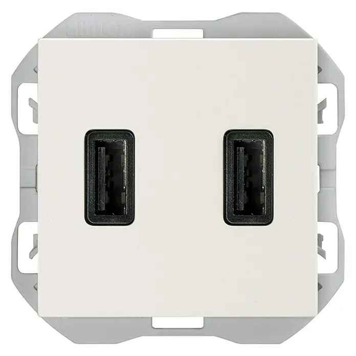 Simon 270 Toma USB - Blanco, x 2, Plástico, En pared - Vista frontal