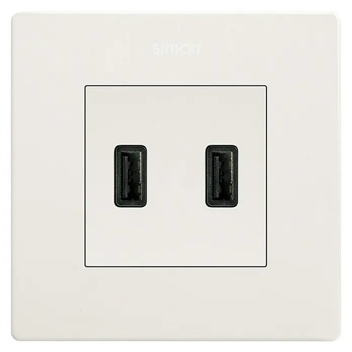 Simon 270 Toma USB - Blanco, x 2, Plástico, En pared - Vista frontal