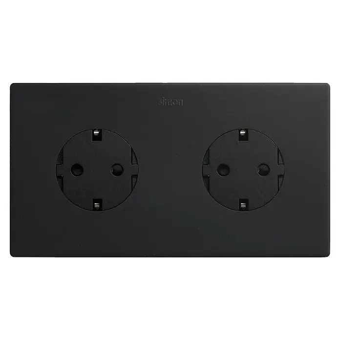 Simon 270 Enchufe doble - Negro, Plástico, 16 A, En pared - Vista frontal