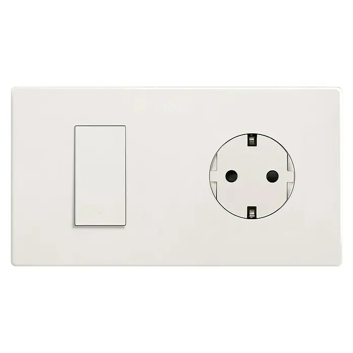 Simon 270 Combinación de interruptores + enchufe - 2 conexiones, Blanco, En pared, IP20 - Vista frontal