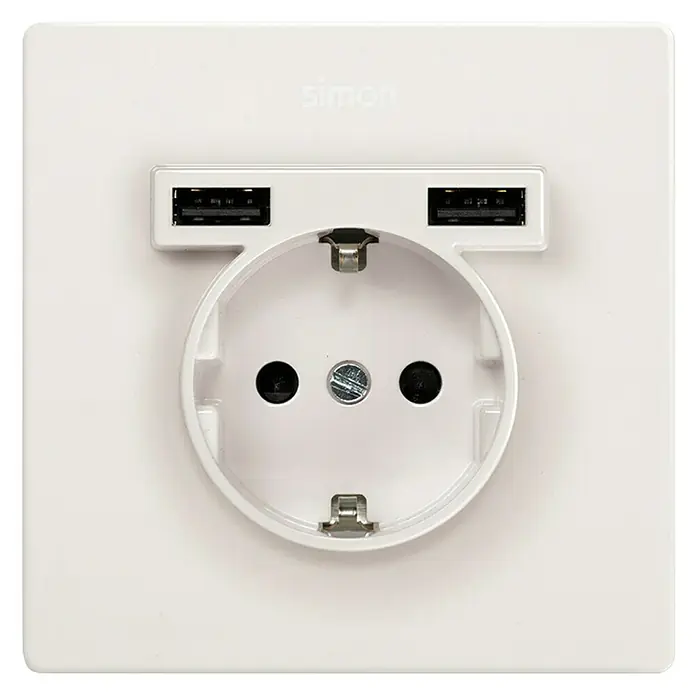 Simon 270 Enchufe con USB - Blanco, Mate, 16 A - Vista frontal