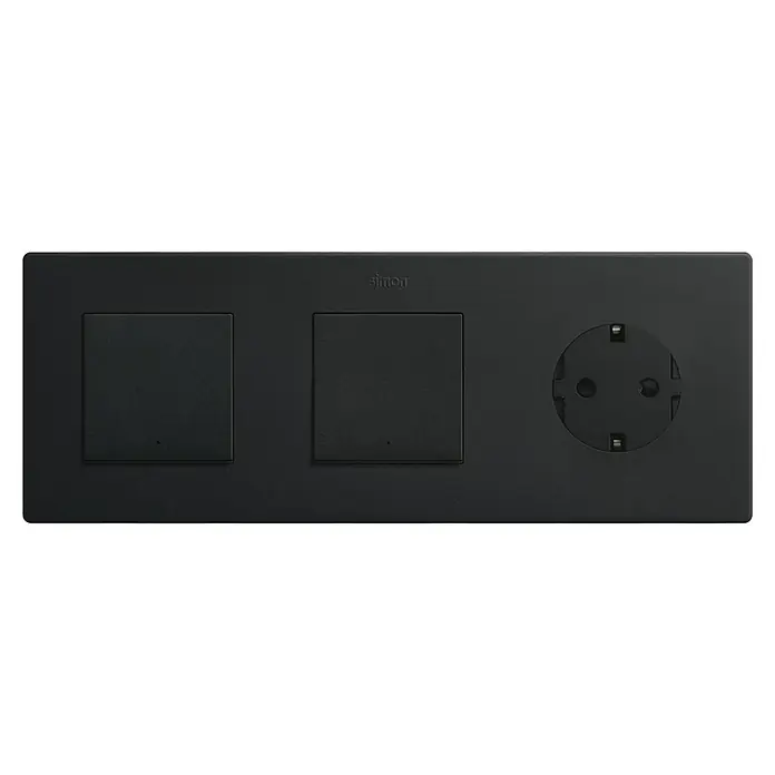 Simon 270 Combinación de interruptores + enchufe - 3 conexiones, Negro, En pared, IP20 - Vista frontal