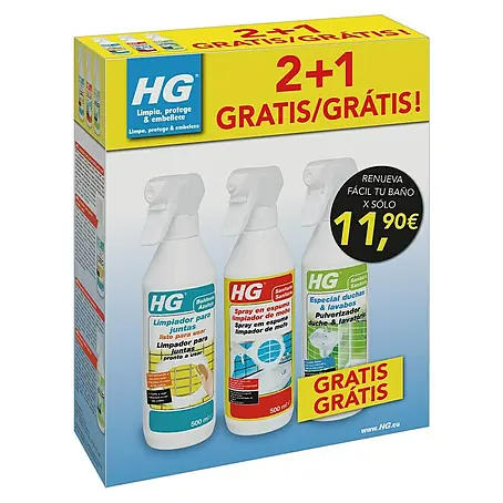 HG  Set de limpieza Moho + Juntas + Duchas y Lavabos