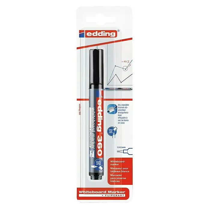 Edding Whiteboardmarker - Zwart, Streepdikte: 1,5 mm - 3 mm - Vooraanzicht