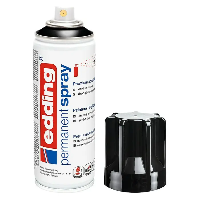 Edding Acrylspuitlak - Diepzwart Glanzend, 200 ml - Vooraanzicht