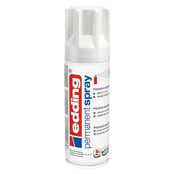 Edding Acrylspuitlak - Verkeerswit Glanzend, 200 ml - Vooraanzicht