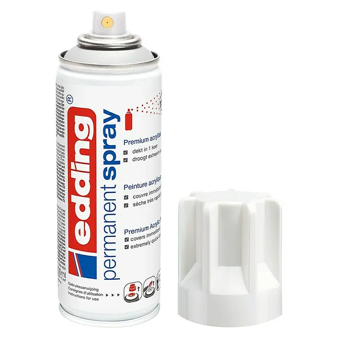 Edding Acrylspuitlak - Verkeerswit Glanzend, 200 ml - Vooraanzicht