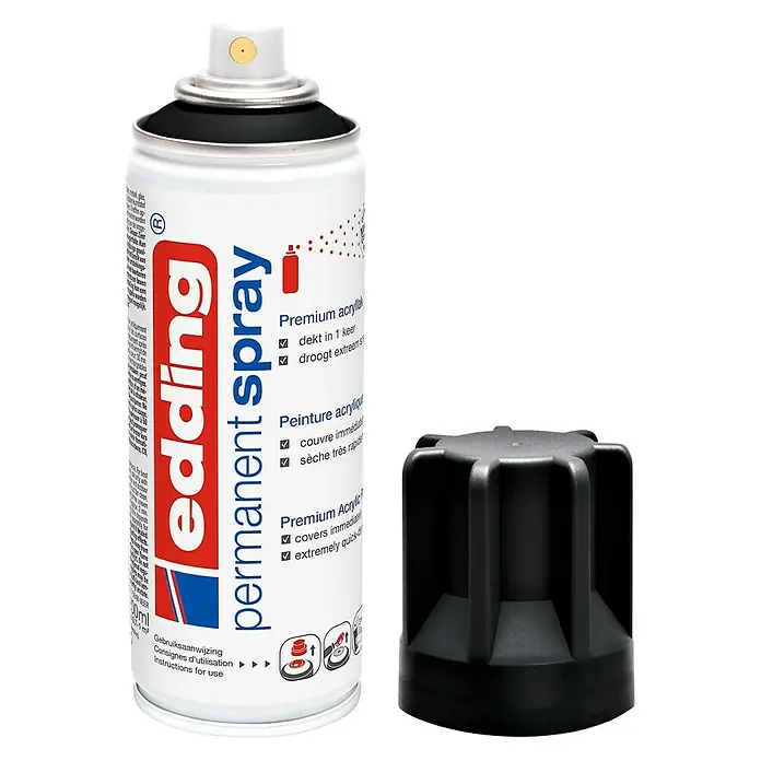 Edding Acrylspuitlak - Diepzwart Mat, 200 ml - Vooraanzicht