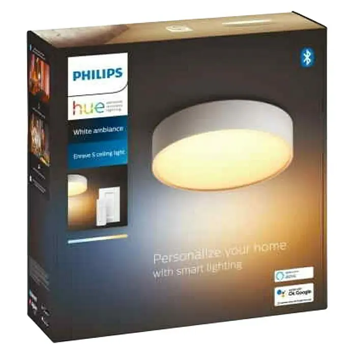 Philips Hue Plafón LED redondo Enrave - Ø x Al: 26,1 x 6,6 cm, Blanco frío - Vista angular