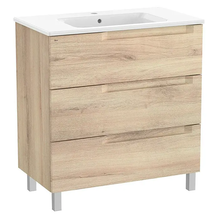 Roca Conjunto de mueble de baño Borneo - 80 cm, Beige Nature, Mate, 3 cajones - Vista angular
