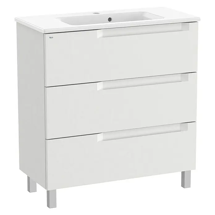 Roca Conjunto de mueble de baño Borneo fondo reducido - 80 cm, Gris, Mate, 3 cajones - Vista angular