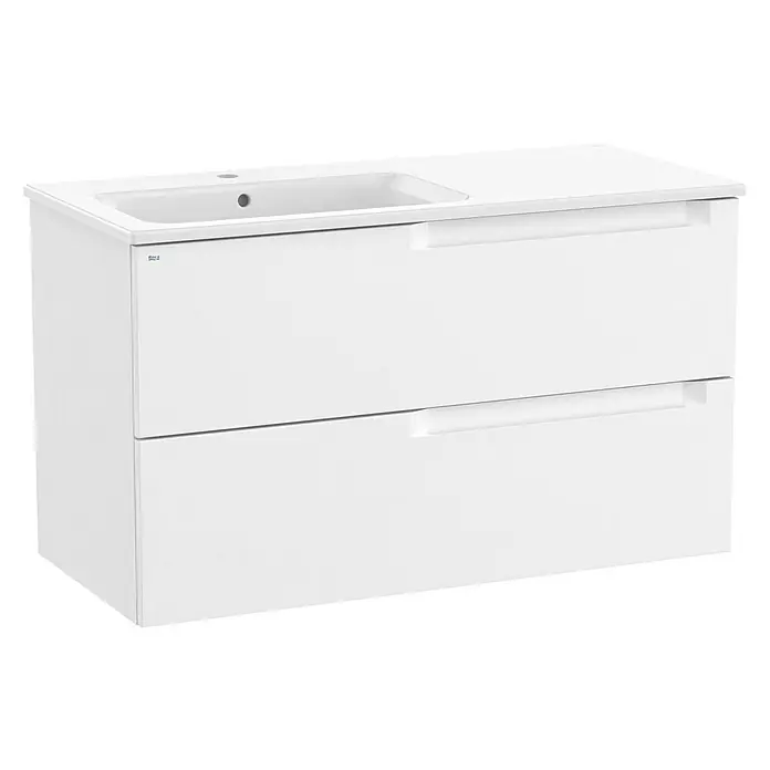 Roca Conjunto de mueble de baño Borneo seno izquierda - 100 cm, Blanco, Mate, 2 cajones - Vista angular