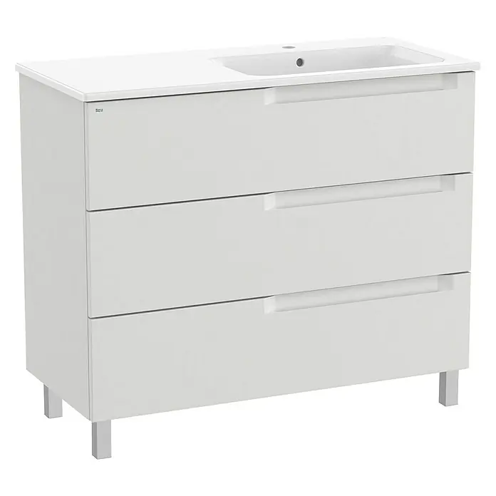 Roca Conjunto de mueble de baño Borneo seno derecha - 100 cm, Gris, Mate, 3 cajones - Vista angular