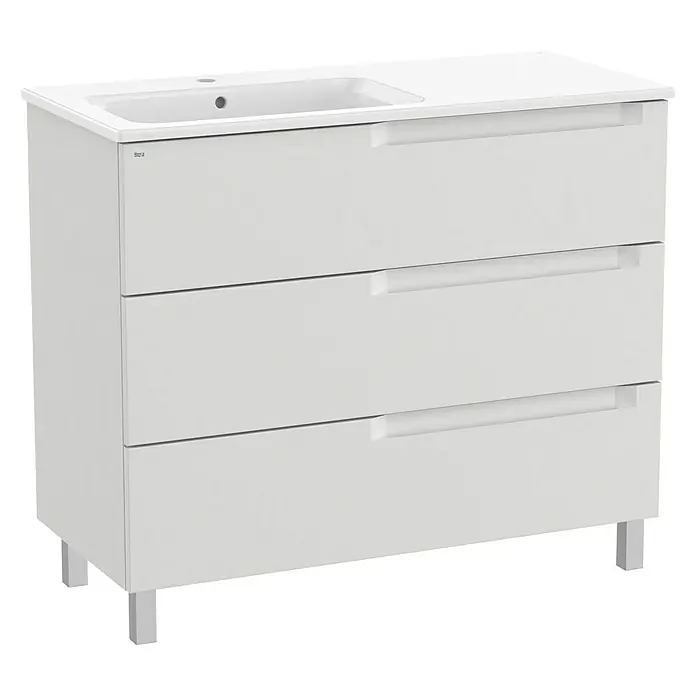 Roca Conjunto de mueble de baño Borneo seno izquierda - 100 cm, Gris, Mate, 3 cajones - Vista angular