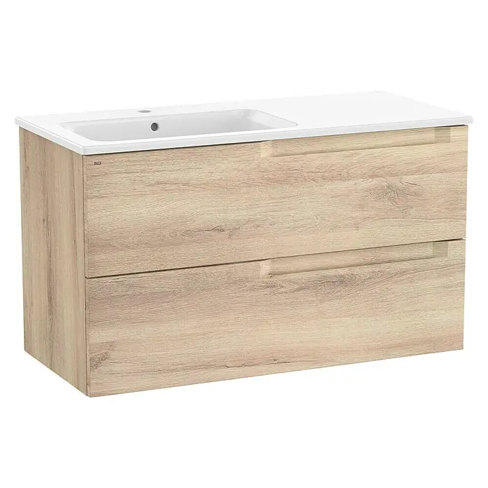 Roca Conjunto de mueble de baño Borneo seno izquierda - 100 cm, Beige Nature, Mate, 2 cajones - Vista angular
