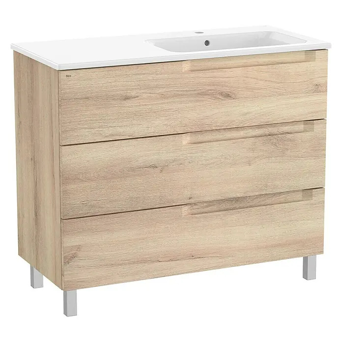 Roca Conjunto de mueble de baño Borneo seno derecha - 100 cm, Beige Nature, Mate, 3 cajones - Vista angular