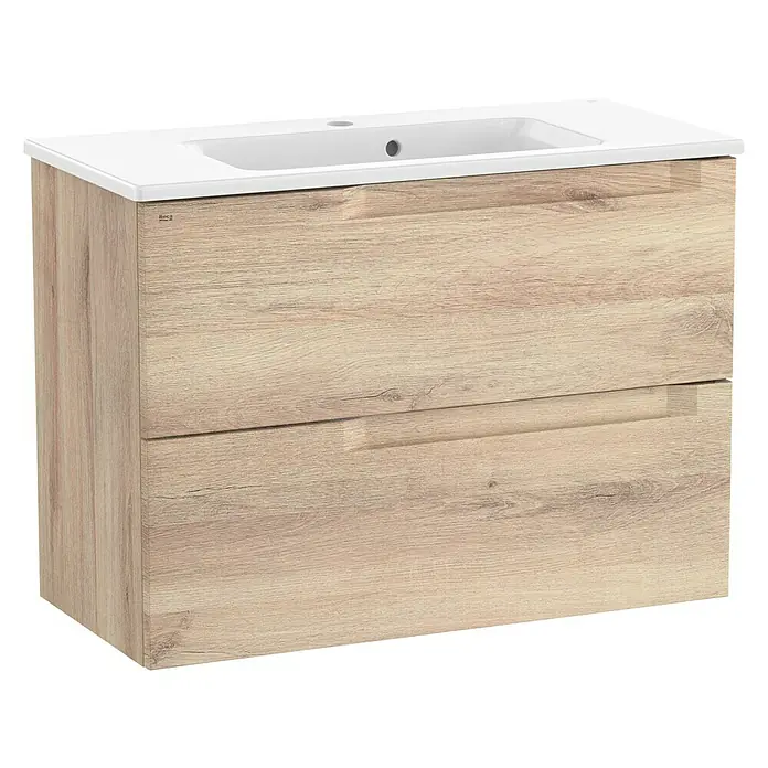 Roca Conjunto de mueble de baño Borneo fondo reducido - 80 cm, Beige Nature, Mate, 2 cajones - Vista angular