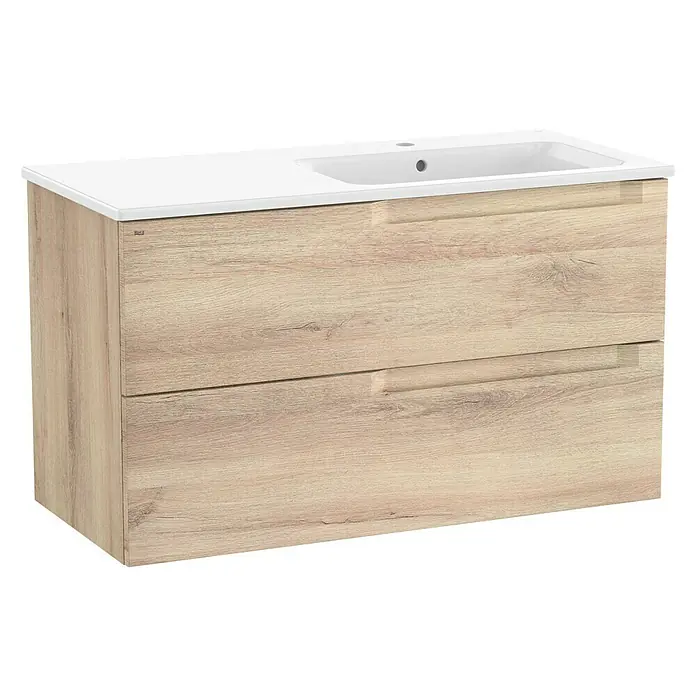 Roca Conjunto de mueble de baño Borneo seno derecha - 100 cm, Beige Nature, Mate, 2 cajones - Vista angular