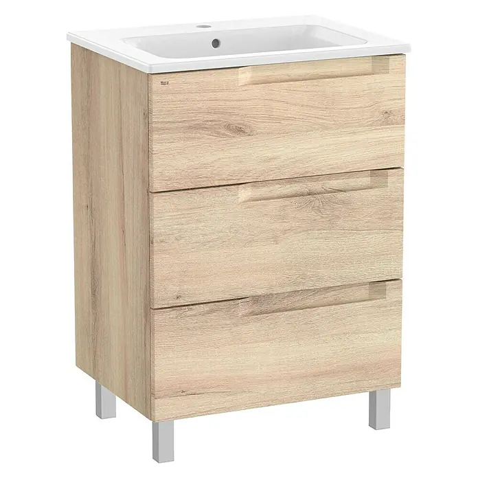 Roca Conjunto de mueble de baño Borneo - 60 cm, Beige Nature, Mate, 3 cajones - Vista angular