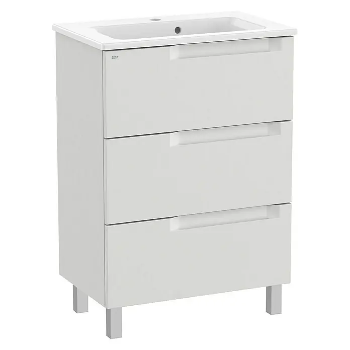 Roca Conjunto de mueble de baño Borneo fondo reducido - 60 cm, Gris, Mate, 3 cajones - Vista angular