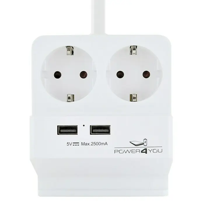 Schwaiger USB-Steckdose - Weiß, 4 Anschlüsse - Diagonale Ansicht